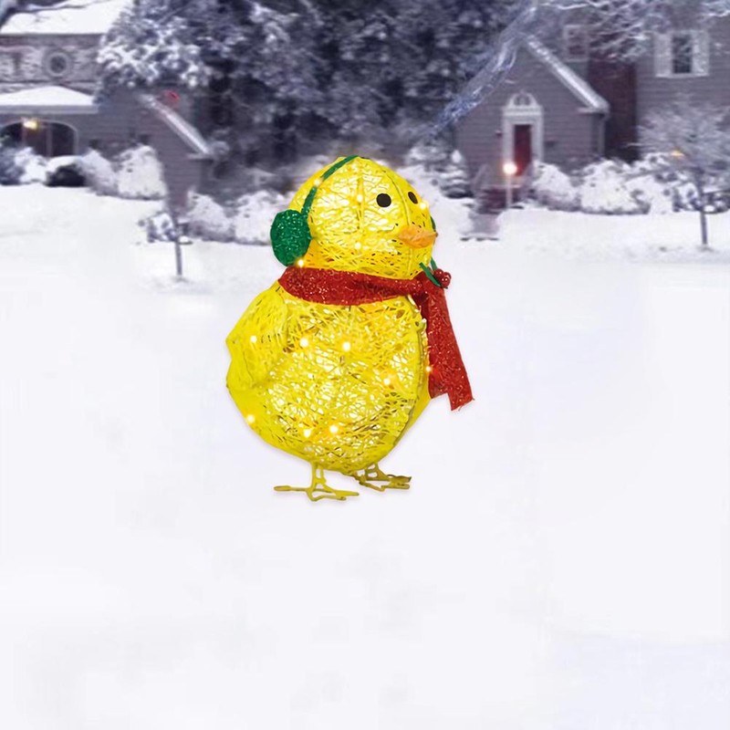 Chick with Scarf Decor Lights Yellow Chick Flat Garden Sculpture