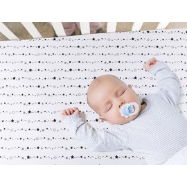 4 Pack Star and Moon Neutral Unisex Fitted Baby Crib Sheets Set for Baby Boys or Girls (White)