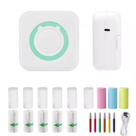 RuiJOTWAT with 13 Rolls of Printing Paper, Mini Thermal Printer, Mini Printer, Mini Photo Printer, Mini Sticker Printer, Wireless Printer, Suitable for School, Home, List, DIY Graffiti, Green