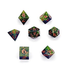 Rollacrit Sharp Edge Resin 7 Piece Dice Set - Sharp Edge Polyhedral Dice for Dungeons and Dragons RPG MTG Table Games - Ideal for Tabletop Games, D&D, TTRPG, and Roleplaying Games (Bog Witch)