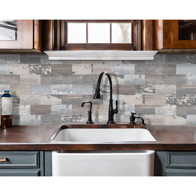 DEWOO 20-Sheet Peel and Stick Rustic Backsplash Wall Tile Self