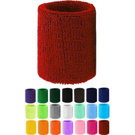 Spogear Wristband, Water Absorbent, Quick Drying, Sports, Baseball, Muscle Training, Tennis, Basketball, Long, Dance, Sweatband, Wrist Support, Set of 2 (Red)