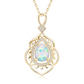 YUNKAI Sterling Silver Opal Necklace for Women, Opal Teardrop Pendant Necklace, 45+5cm Adjustable Chain, Elegant Design Hypoallergenic Jewelry, Birthday & Christmas Gift for Her