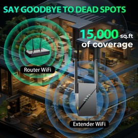 2025 WiFi Extender Signal Booster, AX3000 WiFi 6 Range Extender, Cover up to 15k sp.ft, 3Gbps Faster Speed, Wireless Internet Repeater with Gigabit Ethernet Port, Mesh WiFi and Quick Setup