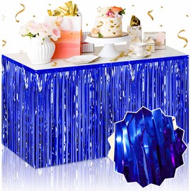 3 Pack 29 x108 Inch Blue Foil Fringe Table Skirts Metallic Banner for Tinsel Streamer Garland Backdrop for Parade Floats Mother's Day, Graduate, Birthday, Wedding Party Decoration