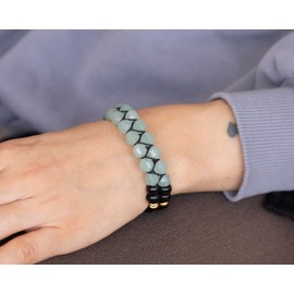 ElisaJewelryArt - Natural Peridot & Black Onyx Beaded Bracelet Macrame Double Row Bracelet Genuine Gemstone Sleeping Stone Healing Crystal Unique Virgo Zodiac Bracelet Unisex Gift Bracelet