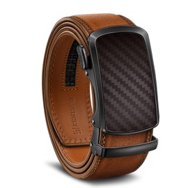 KEMISANT Ratchet Belt For Men,Slide Leather Belt Adjustable For Gift Men Dress Casual Pants Jeans-Cut For Fit(orange brown,38"-44" Waist Adjustable)