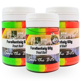 Zite Fishing Trout Dough Set with Garlic Aroma 60 g - Catchy UV Trout Paste Floating as Trout Bait - Trout Bait Dough Bait in Bright Neon Colours with Glitter - 3 Pieces (Rainbow Red)