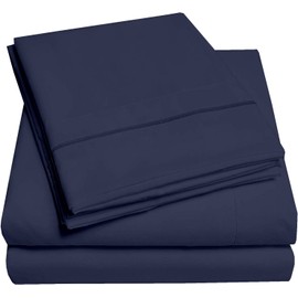 California King Bed Sheets Set - 15 Inch Deep Pocket, 1800 Thread Count Percale, Super Soft & Wrinkle Free - Fade Resistant (Navy Blue, King Size)