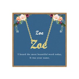 Ldurian Custom Name Necklace, Zoe Name Plate Pendant Necklace Pre Gifts, Charm Necklaces Jewelry for Birthday Anniversary