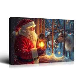 Christmas Gift Holiday Wall Decor Santa, Reindeer Snowy Lantern Scene, Great for Festive Cheer Perfect for Home Christmas DecorColor: multi color, Size: 36*24 inch