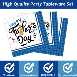 Wiooffen 96 Pieces Happy Father's Day Party Decorations Fathers Day Plates And Napkins Tableware Set Blue Fathers Day Celebration Supplies Best Dad Party Decorations Serve 24 Guests