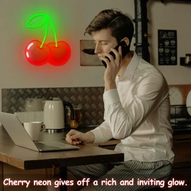 Cherry Neon Sign for Wall Decor, Dimmable Red Green Cherries Neon Lights, Vibrant Fruit Themed Neons LED Signs for Kids Room, Bedroom, Restaurant, Bar, Club, Fruit Shop, Birthday Party (Cherry)