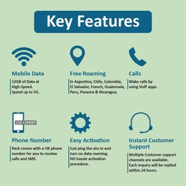 Brazil Data ONLY Sim Card 30 Daysl12GB of High-Speed up to 5G Internet Data lFree Roaming in South America | NO Activation or ID authentication Needed