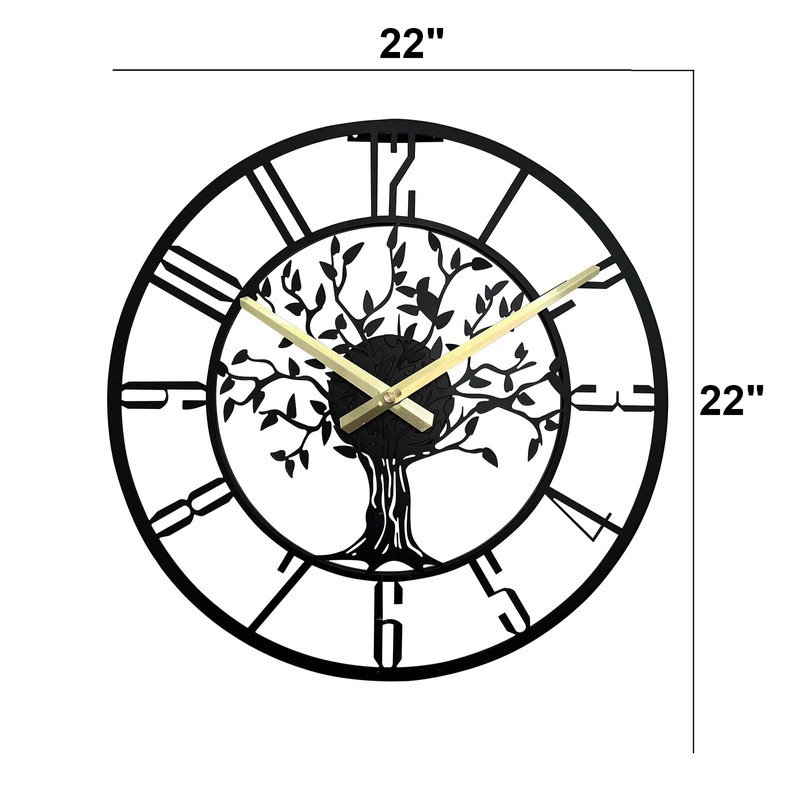 Large Tree of Life Wall Clock, Metal Large Modern Wall