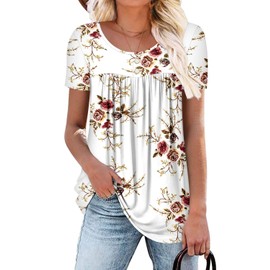 CHICZONE Womens Tops Casual Shirts Tunic Tops Summer Short Sleeve Crew Neck Pleated Blouse