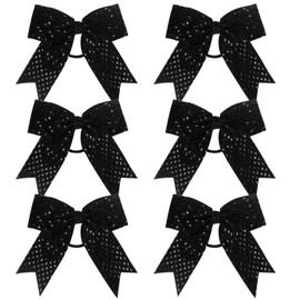 Cheer Bow Sequin 6 Inch 6 Pcs Bling Fling Cheerleader Cheerleading Jumbo Cheer Bow Hair Tie Hair Bow School (Black)