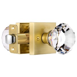 HIEMEY Glass Crystal Door Knobs Interior, Gold Door knobs Passage Fuction, Satin Brass,BS-008N