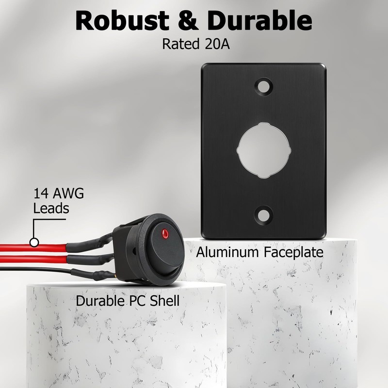 Acegoo Aluminum Panel 12V Rocker Switch Red LED Lighted 20A