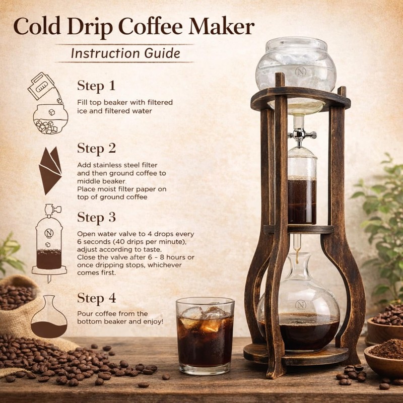 Nispira Iced Coffee Cold Brew Drip Tower Coffee Maker, 6–8
