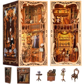 Book Nook Kit with LED Light, Bookshelf Insert Decor DIY Miniature Diorama