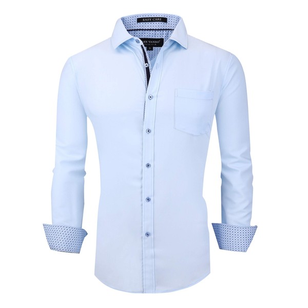 Alex Vando Mens Dress Shirts Wrinkle Free Regular Fit Stretch Bamboo Button Down Shirt,Blue,L