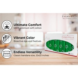 6-Pack Dark Green Bandana Gift Set for Men and Women - 100% Cotton, 22x22 In, Paisley - Cowgirl Cowboy Neck Bandanna Handkerchief