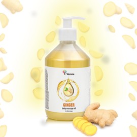 Verana Massageöl Ingwer, 100% Naturkosmetik, BIO, Vegan, wirksam bei Programmen zur Körperformung, Cellulite-Öl, Reduziert Falten, Verjüngung, wärmende Wirkung (500 ml)