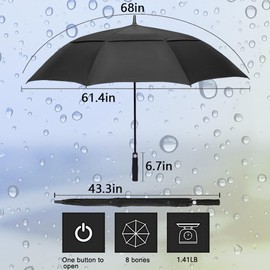 NOOFORMER 62/68 Inch Automatic Open Windproof Waterproof Golf Umbrella Extra Large Oversize Double Canopy Vented Rain Stick Umbrellas for Men Women Multiple Colors