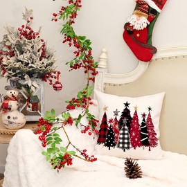 AACORS Christmas Pillow Cover 18X18 Set of 2, Watercolor Christmas Tree Stars Decoration Holiday Farmhouse Winter Pillow Case for Sofa Couch Decor AA651-18-2