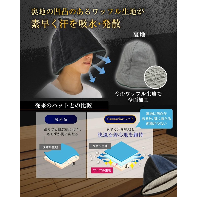 Saunarior Sauna Hat, Imabari Towel, Men's, Women's, Large, Deep, Popular,