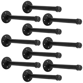 YCCO Industrial Black Iron Pipe Shelf Brackets Wall Mount DIY Shelving Brackets Pipe Decor Wall Rustic Garment Rack Hardware Included, 10 Inch Set of 10