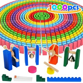 CALIDIA 1000 Piece Dominoes Set for Kids with Extra 20 Blocks, Colorful Dominos Tiles for Building, Stacking, Racing, Tumbling, Wood Domino with Storage Bag and Box