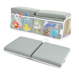 OFiSEXPT Bath Kneeler and Elbow Rest Pad, Thick Quick Dry Kneeling Pad, Elbow Support, Large Bathtub Kneeling Mat with Toy Organizer for Baby Bathing (Grey)