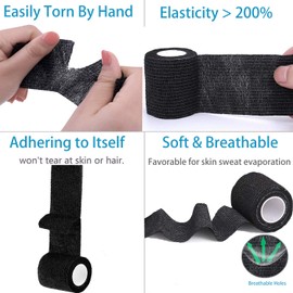 12 Pack Self Adherent Cohesive Bandages 2" x 5 Yards - Athletic Elastic Cohesive Bandage for Sports Injury,Ankle, Knee & Wrist,Ankle Sprains & Swelling (Black)