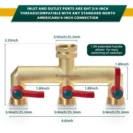 Wisdomgarden Wisdomgarden Wasserverteiler 3fach, Schwere Ausführung aus Messing gartenschlauch verteiler,3 wege verteiler wasser mit 3 Verlängerungsgriffen,Der verbesserte sechseckige Wassereinlass ist langlebiger