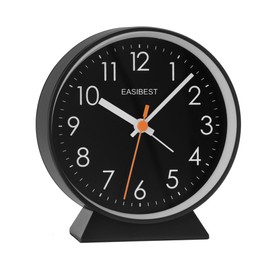 EASIBEST No Ticking Silent Alarm Clock,Easy to Read and Use,Ascending Sound,1 AA Battery Operated,Snooze Light,Bedside Desk Clock,Black