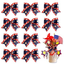ALIBBON 10 Pcs Patriotic Bows for Wreath, 4th of July Wreath Bows, Diagonal Stripe Star Bows, Wreath Ornaments 4th of July Decor, Decorative Small Burlap Bows for Craft Independence Day Party Supplies