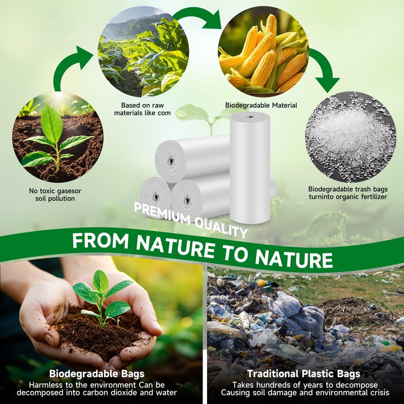 8 Gallon White Trash Bags Biodegradable - Small Garbage Bags