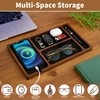Valet Tray, Multi-Space Acacia Wood Leather Surface Desk Organizer Tray