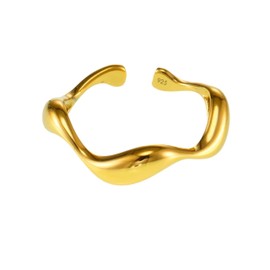 QueenBee 14K Gold Wave Ring | Trendy Curve Glossy Adjustable Ring | Hypoallergenic Stackable Asymmetric Ring | Minimalist Girly Rings for Stacking | Non-fading Non-tarnish Gold Jewelry | Gold Jewelry Birthday Gift | Mother's Day Wedding Holiday Gift