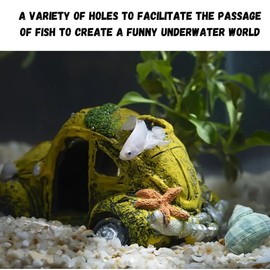 Colourful Aquarium Decoration | Wreck Ornament, Resin Fish Tank Decor with Holes for Fish to Swim Through, Safe and Durable Underwater Landscape for Aquariums Terrariums (Car)