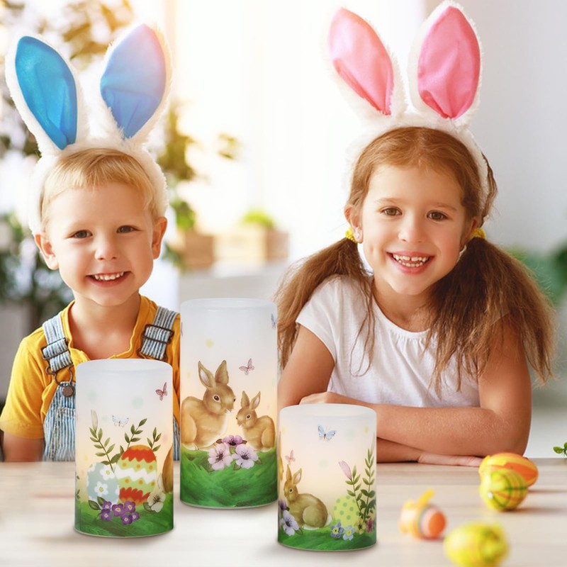 DRomance Easter Bunny Flameless Flickering Candles with 6 Hour Timer,