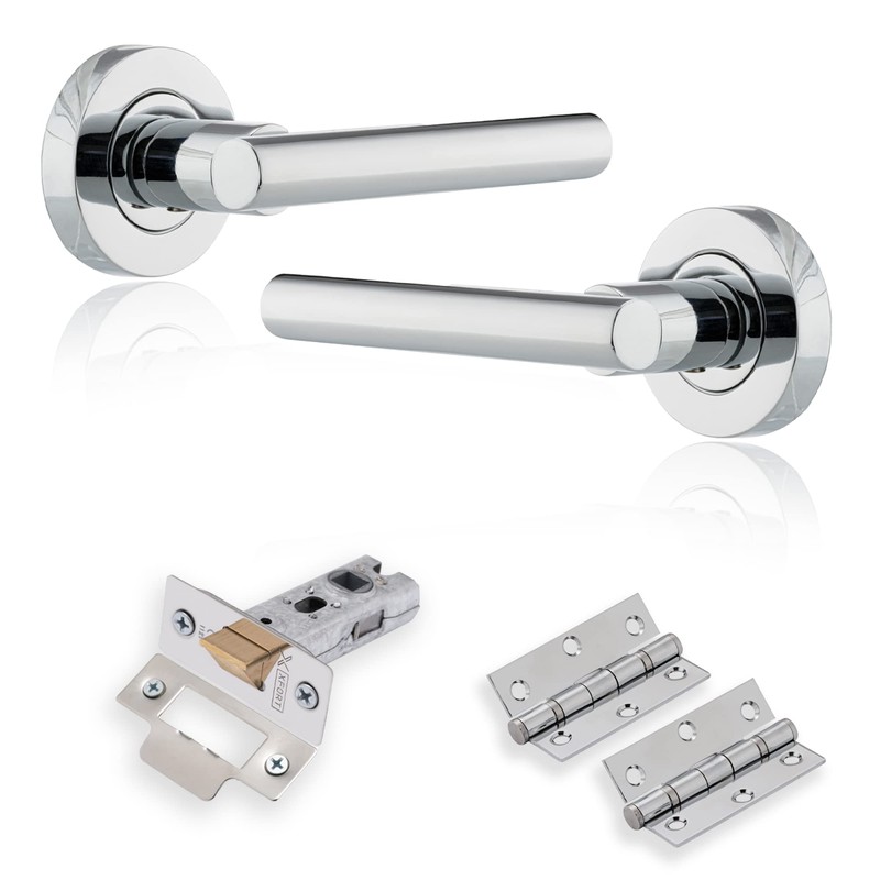 XFORT Polished Chome Liberty Lever On Rose Latch Pack, Complete