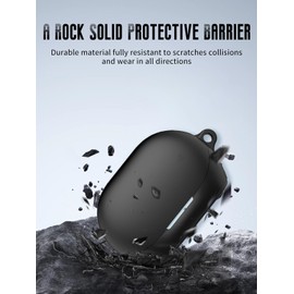 Case for JBL SoundGear Clips Open-Ear Headphones, FJIASTB Soft Silicone Protective Cover with Carabiner and Lanyard, Shockproof (Black)