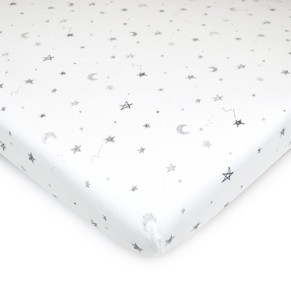 TL Care Printed 100% Natural Cotton Jersey Knit 18 x 36 Cradle/Bassinet Sheet - Fitted, Gray Stars and Moons, Soft Breathable, for Boys and Girls