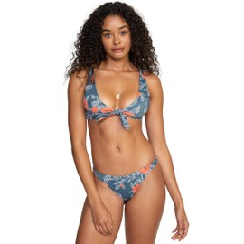 RVCA Women's Standard Swimsuit Bikini TOP, TIE Front Bralette/Stormy Blue, X-Large
