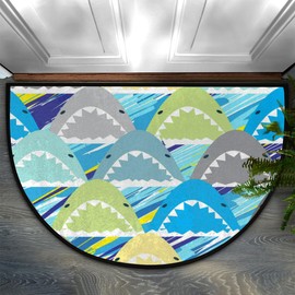 Door Mat Cartoon Shark Fangs Inside Floor Mat Absorbent Non-Slip Half Round Area Rug 36 x 24 Inches Indoor Door Mat for Entrance Kitchen Bedroom Bathroom Decor