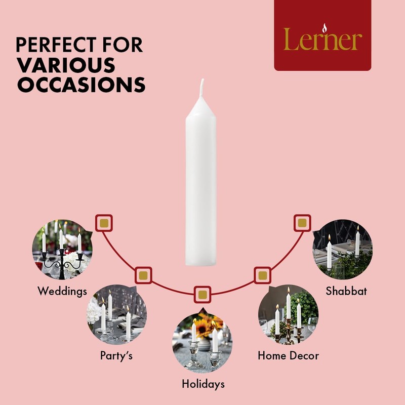 Lerner White Household Candlesticks, Pack of 72 | 3-Hour Burning
