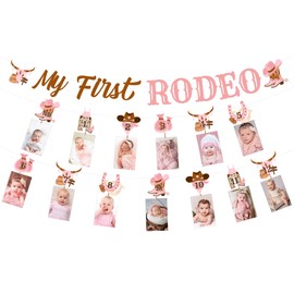 Cheereveal My First Rodeo Photo Banner Bunting Garlands for Girls - Wild West Theme 1st Birthday Party Decorations, Western Cowgirl Birthday Supplies Newborn to 12 Month